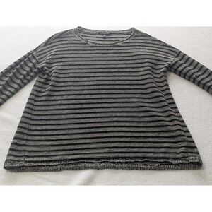 EILEEN FISHER Wool Linen Sweater‎ Petite Med Black Striped Luxury Comfy Mature